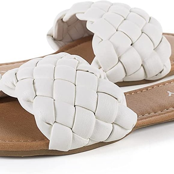 Fitory - Braided Strap flat sandals slip on slippers - White Size 7 US - Picture 1 of 6